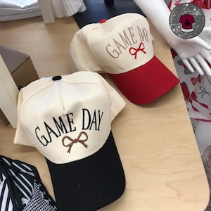 Game Day Bow embroidery Two-Toned Trucker Hat, Embroidered Game Day Hat, Embroidered Hat Snap Back, School Spirit, Baseball Mom Hat