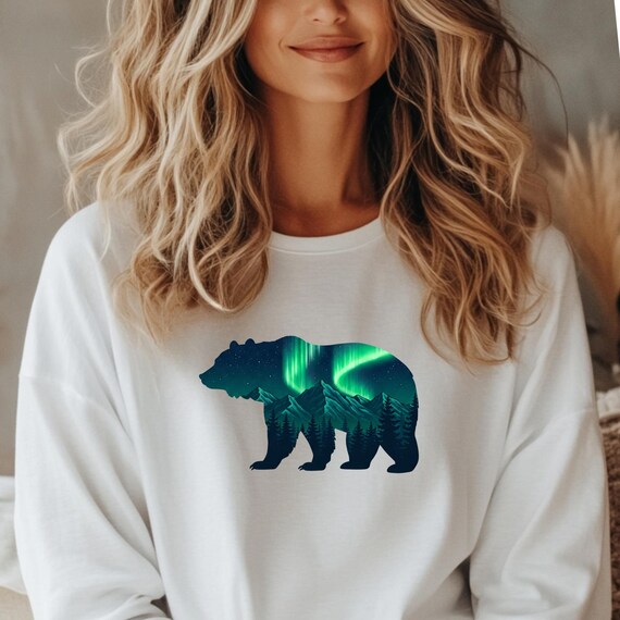Aurora Bear Graphic Tee: Nature Wildlife Long Sleeve Shirt