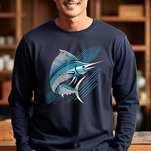 Marlin Fishing Graphic Long Sleeve Tee: Angler Gift