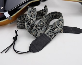 Blue on Black Mandolin or Small (1.5" wide) Guitar Strap by Martha Crow