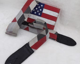 Handmade Red, Black and Gray 2" Guitar Strap by Martha Crow