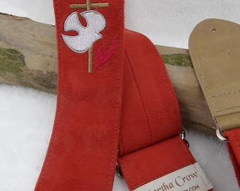 Cross, Dove and Flame Adjustable handcrafted Guitar Strap