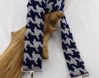 Navy and Gray Banjo Strap, Metal Clip End 2 inch Strap by Martha Crow