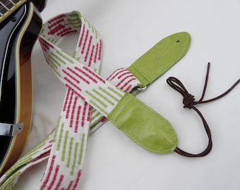 Pink and lime Mandolin or Small (1.5" wide) Guitar Strap by Martha Crow