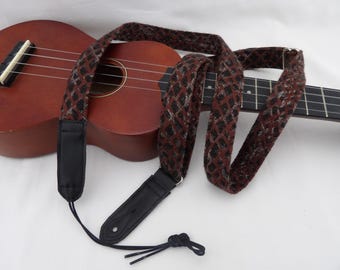 Wine and Black Animal Print Mandolin or Ukulele Strap Handmade