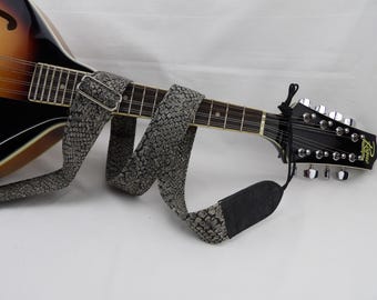 Snakeskin fabric Mandolin or Small (1.5" wide) Guitar Strap by Martha Crow