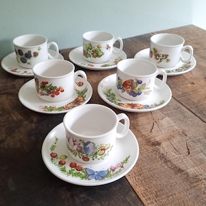 Vintage Marjolein Bastin coffee cups and saucers – set of 6 | Flora & Butterflies porcelain tableware