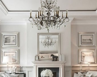 Lustre italien en laiton argenté antique antique et tole 12 lumières