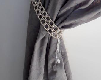 on sale Long 35.43" Decorative double tie backs with faux pearls, curtain holders, drapery holders