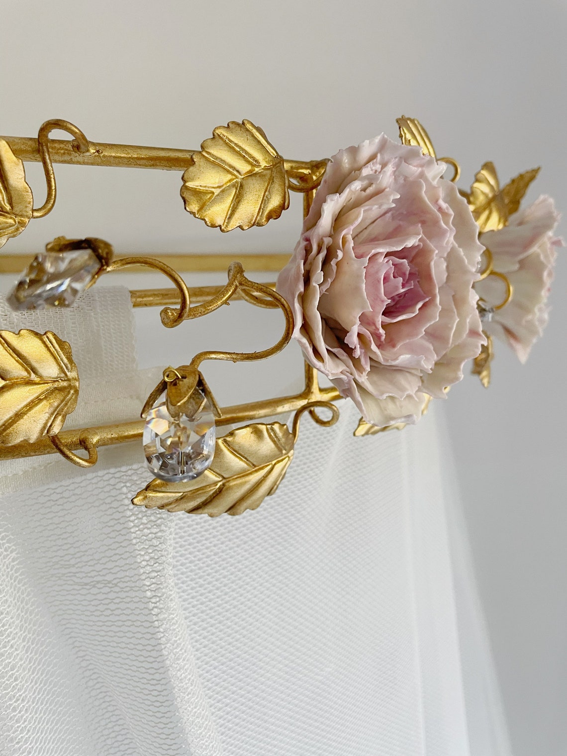 Luxury Gold Leaf Wrought Iron Crib Bed Canopy Leaves Porcelain Etsy