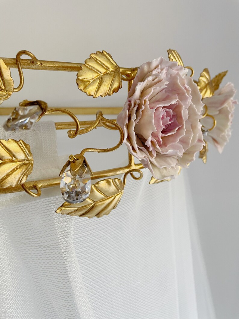 Luxury Gold Leaf Wrought Iron Crib Bed Canopy Leaves Porcelain Etsy