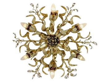 23.62&quot; diameter Ivory and gold ceiling lamp Florence art wrought iron 100% MADE IN ITALY