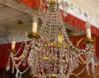 Antique Italian chandelier ornate brass crystal chandelier 6 lights empire style