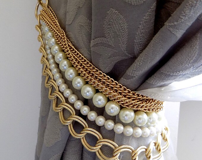 On Sale Beaded Decorative Curtain Holder, Tie Back With Golden Chain