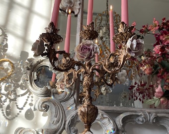 RESERVADO para B. balance personalización en pan de oro con peonías de porcelana rosa