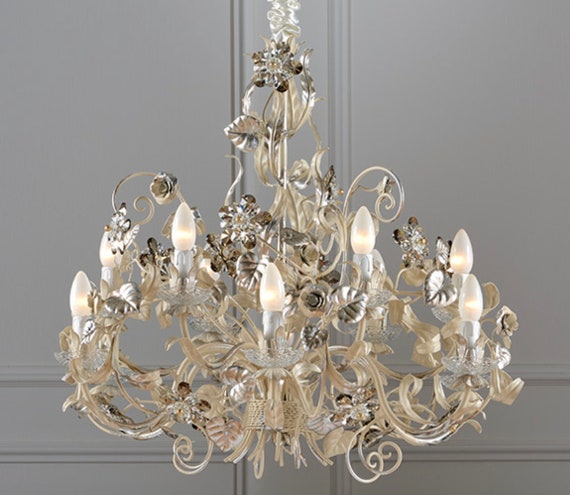 Made in Italy 12 lights wrought iron chandelier smokey crystals chandelier