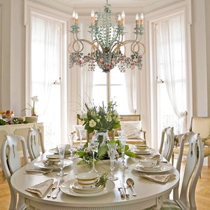 Gorgeous Firenze chandelier hand forged wrought iron with hand painted flowers