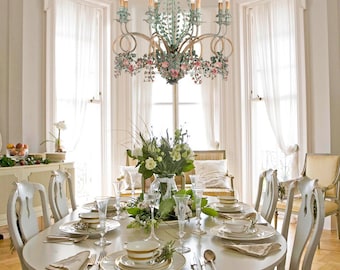 Gorgeous Firenze chandelier hand forged wrought iron with hand painted flowers