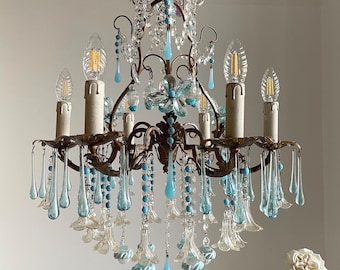 SALE Murano glass pendants vintage chandelier, Italian ornate chandelier