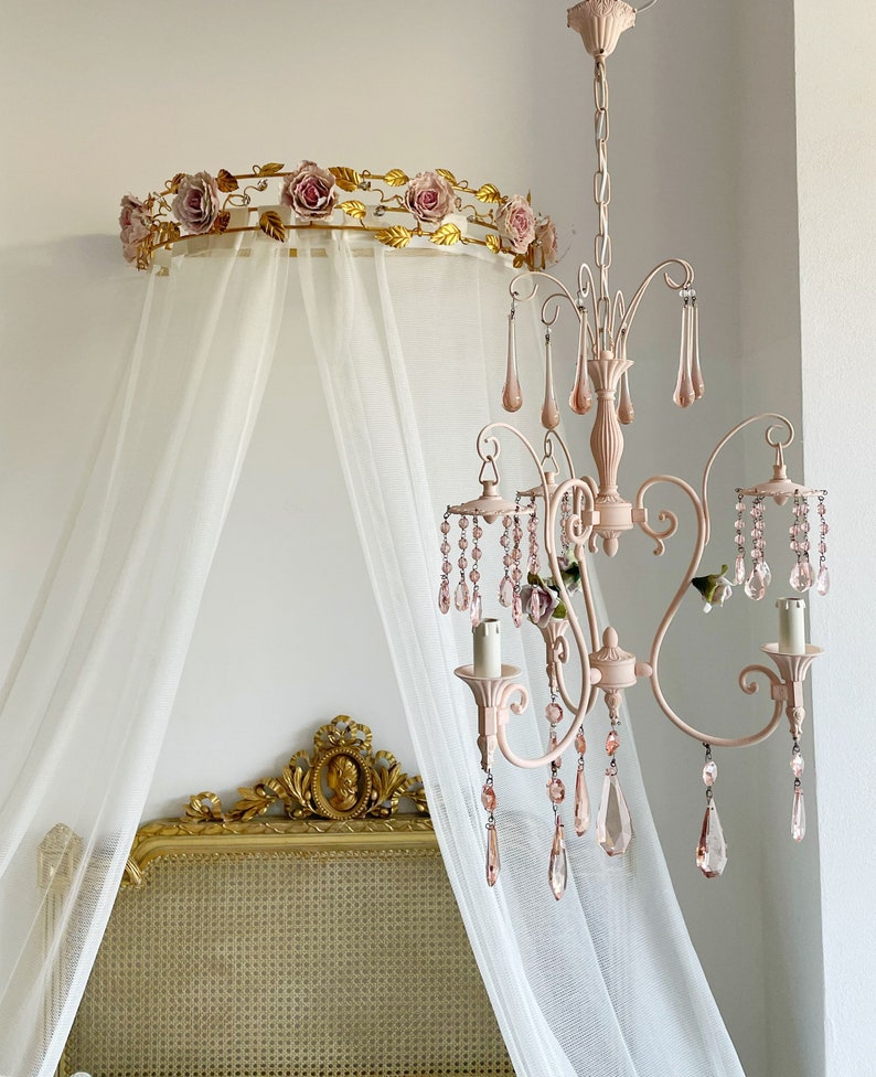 Luxury Gold Leaf Wrought Iron Crib Bed Canopy Leaves Porcelain Etsy