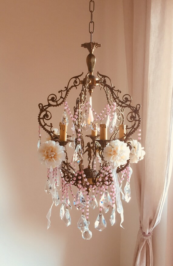 Rare Antique Italian Pink Opaline Glass Chandelier Murano Image 0