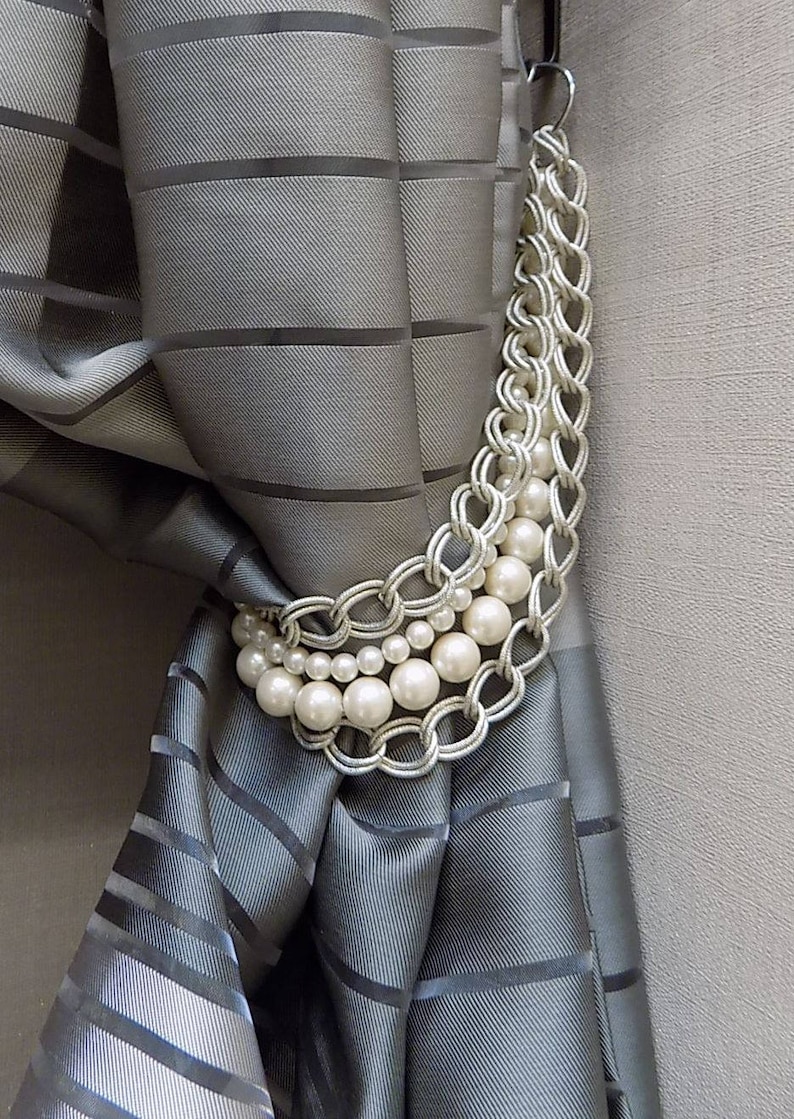 Set of 4 Silver chains decorative curtain holders tieback Etsy