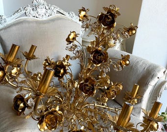 Lampadario 8 luci in foglia oro 24 kt