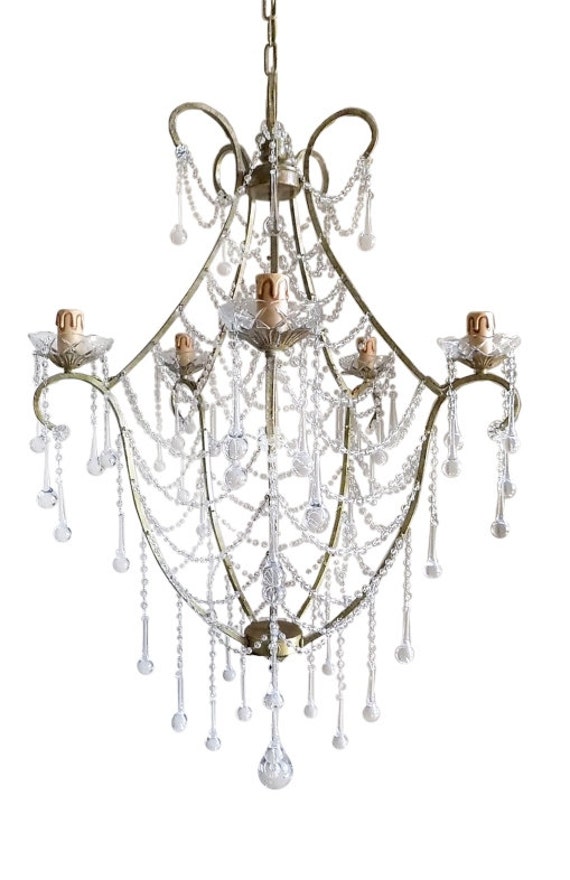 Murano 5 Light Crystal Plug In Chandelier with Pink Fabric Murano 5 Light Crystal Plug In Chandelier with Pink Fabric
