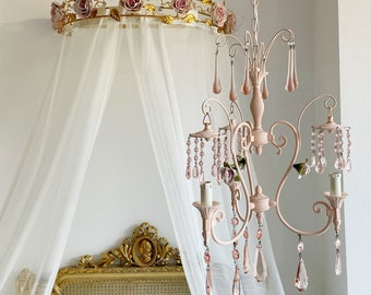 Pink Murano glass drops chandelier shabby chic 3 lights chandelier