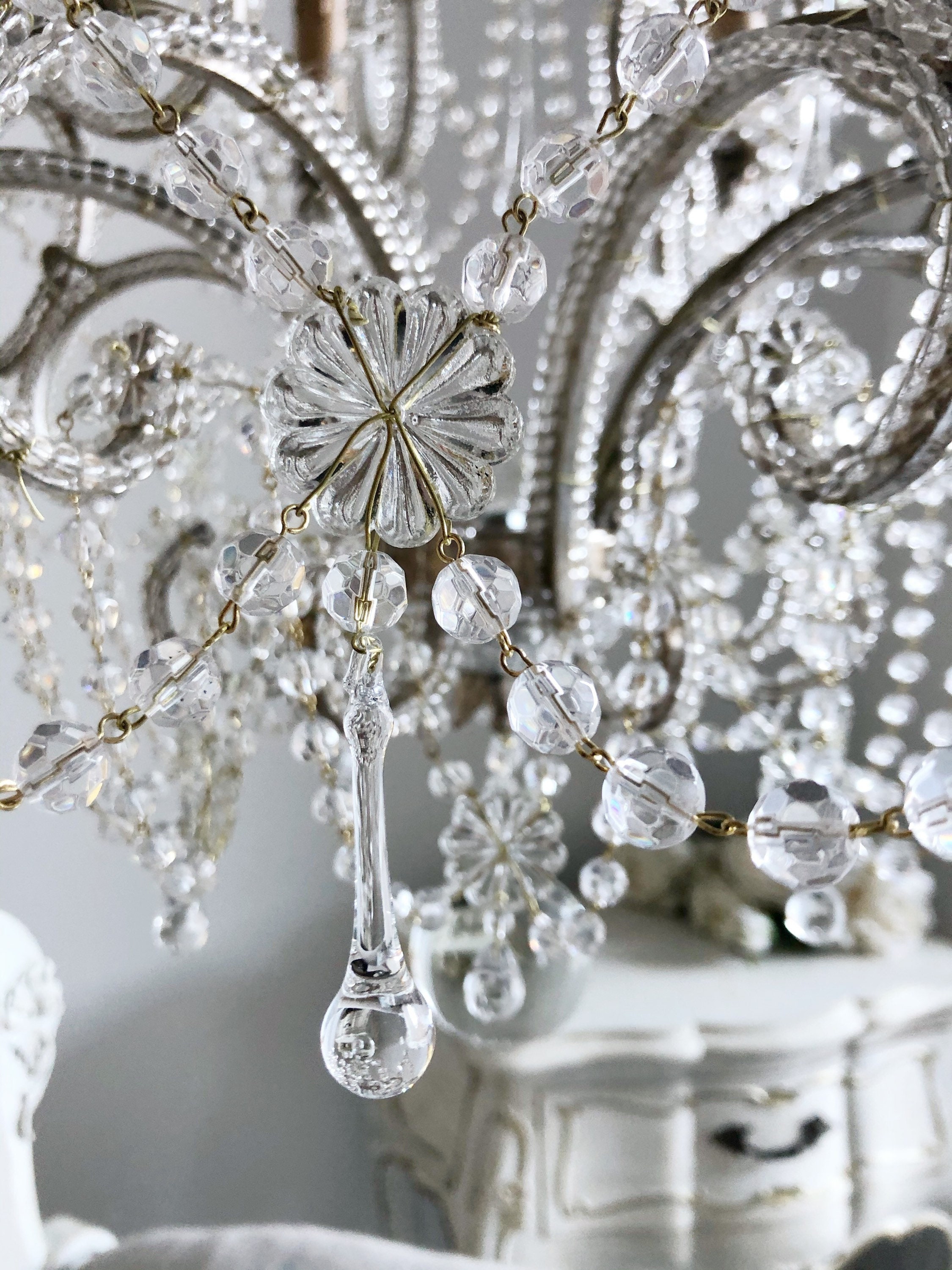 Antique silver crystal chandelier deals