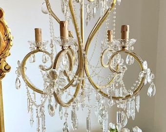 Vintage reproduction of crystal chandelier, Italian glass chandelier, beaded chandelier