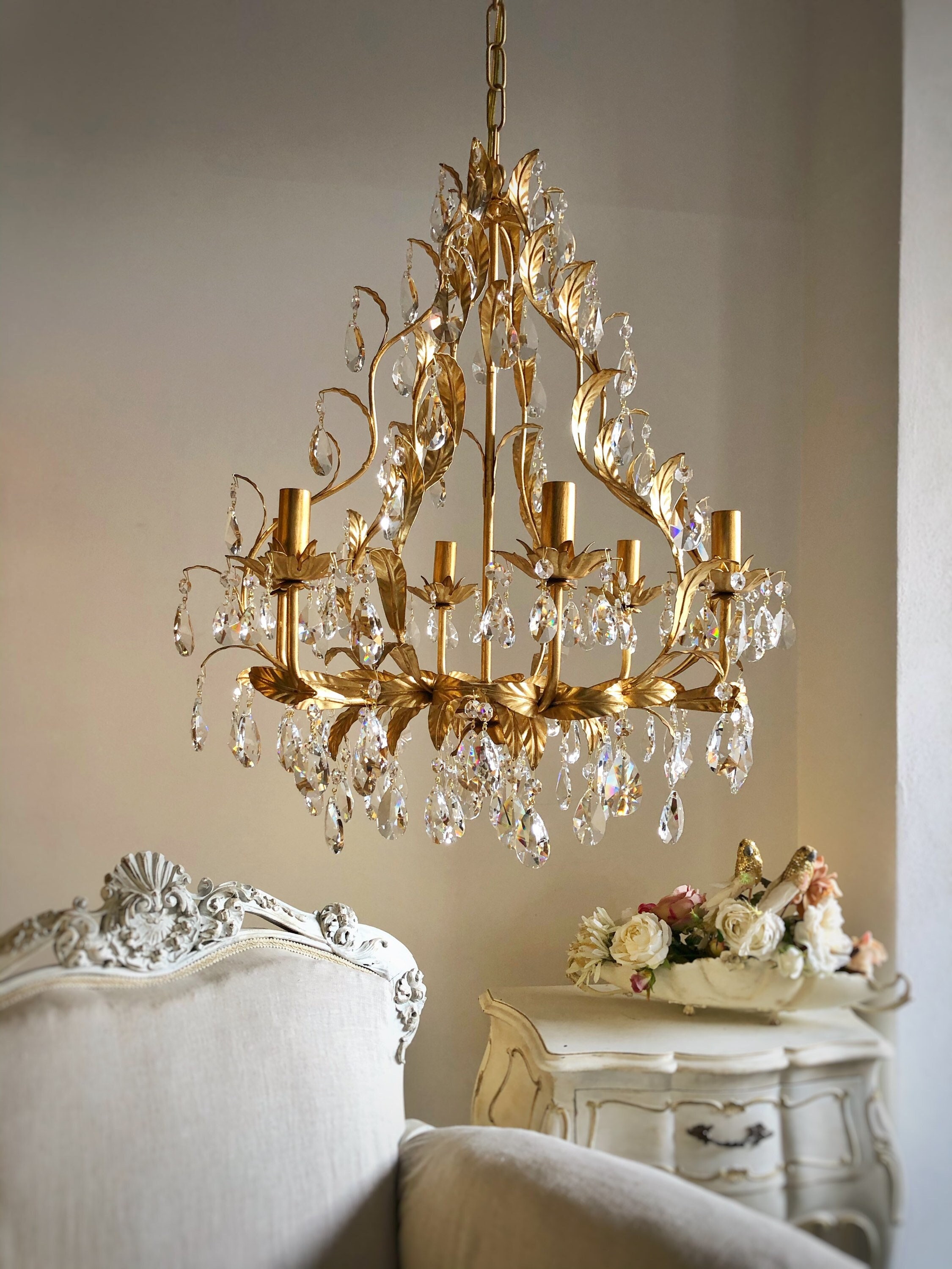 Gold leaf chandelier deals