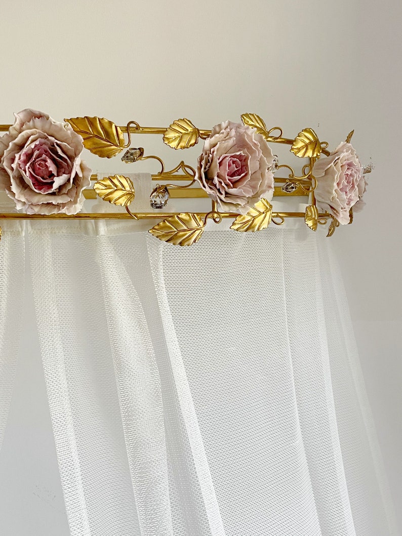 Luxury Gold Leaf Wrought Iron Crib Bed Canopy Leaves Porcelain Etsy