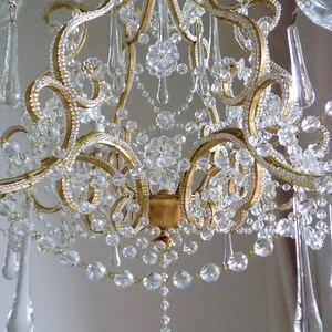 Made in Italy 24 kt gold leaf crystal chandelier, birdcage chandelier, antique style 6 lights, clear Murano drops beads crystal swags image 2
