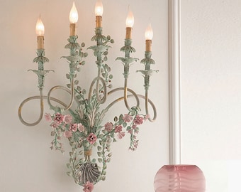 Made in Italy 5 lights Hand forged floral wrought iron sconce