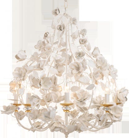 White Ceramic Roses 8 Lights Crystal Chandelier With Swarovski Gold ...