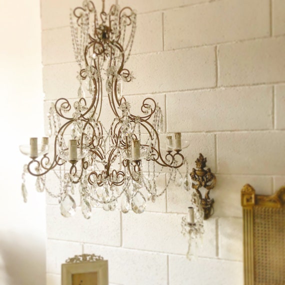 Wrought Iron Crystal Chandelier Lighting Country French 1 Light Ceiling Fixture Wrought Iron Crystal Chandelier Lighting Country French 1 Light Ceiling Fixture