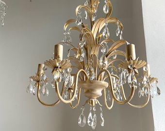 Lampadario 8 luci shabby chic avorio gocce Swarovski