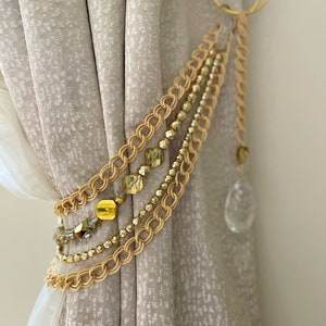 Golden tieback, Bohemian crystals and chains tieback crystal drops