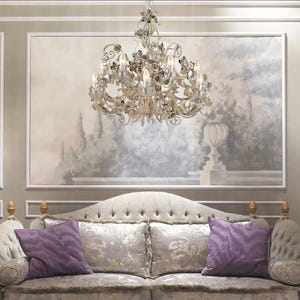 Made in Italy 12 lights wrought iron chandelier, smokey crystals chandelier