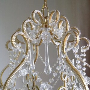 Made in Italy 24 kt gold leaf crystal chandelier, birdcage chandelier, antique style 6 lights, clear Murano drops beads crystal swags image 4