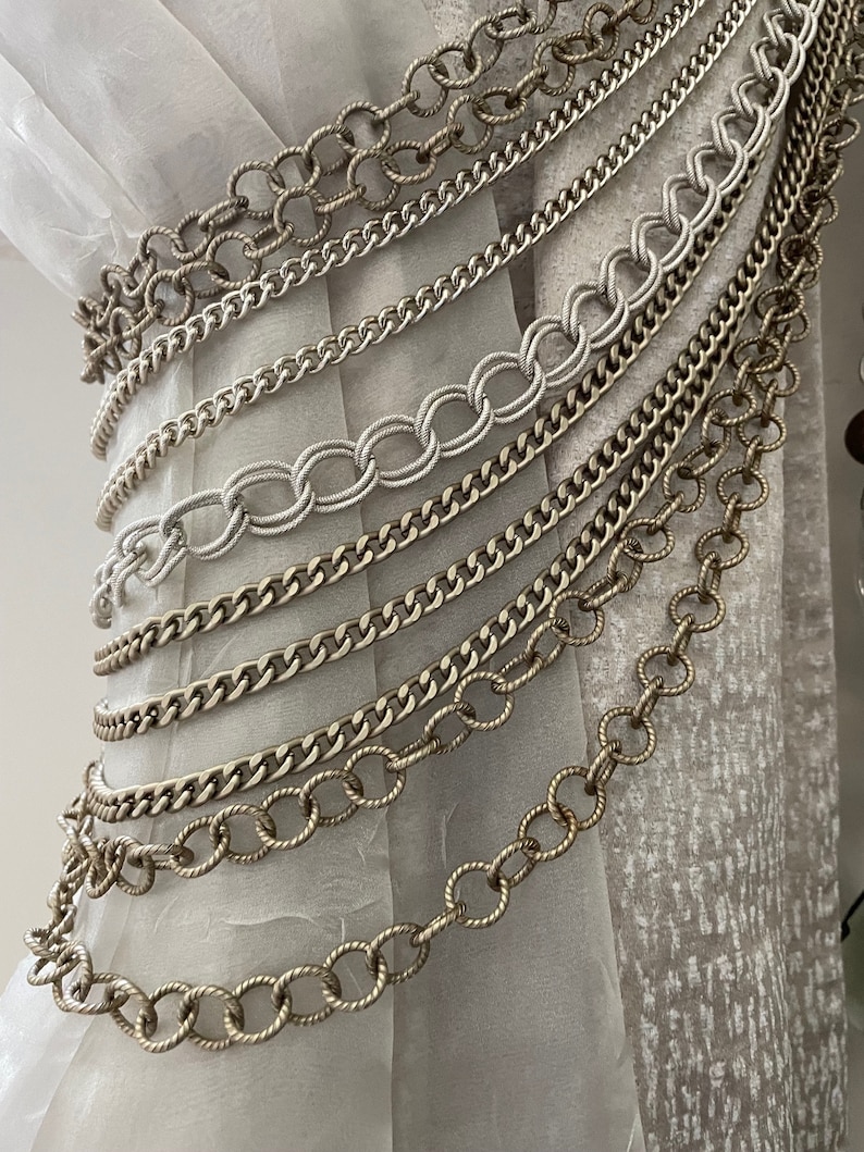 SET of 2 X Curtain Tiebacks, Antiqued Bronze and Silver Chains- Drapery ...