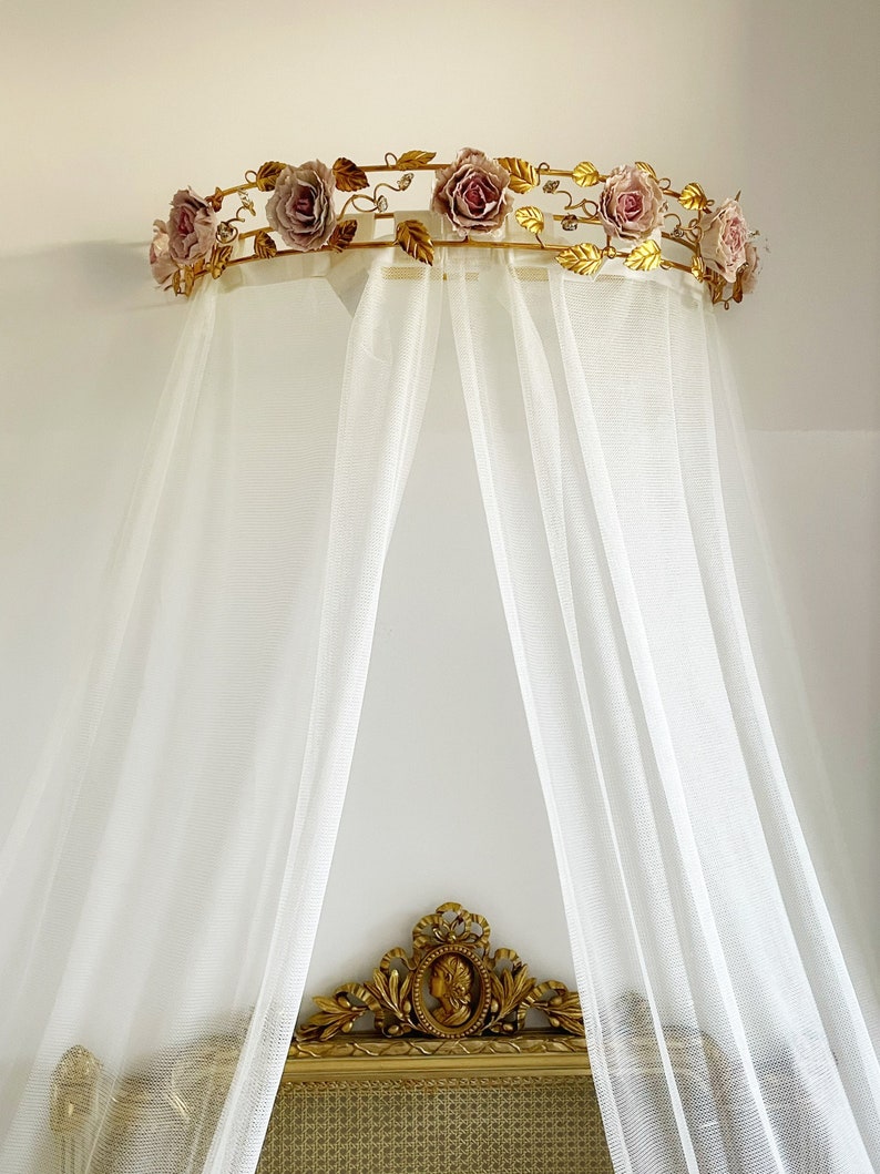 Luxury Gold Leaf Wrought Iron Crib Bed Canopy Leaves Porcelain Etsy