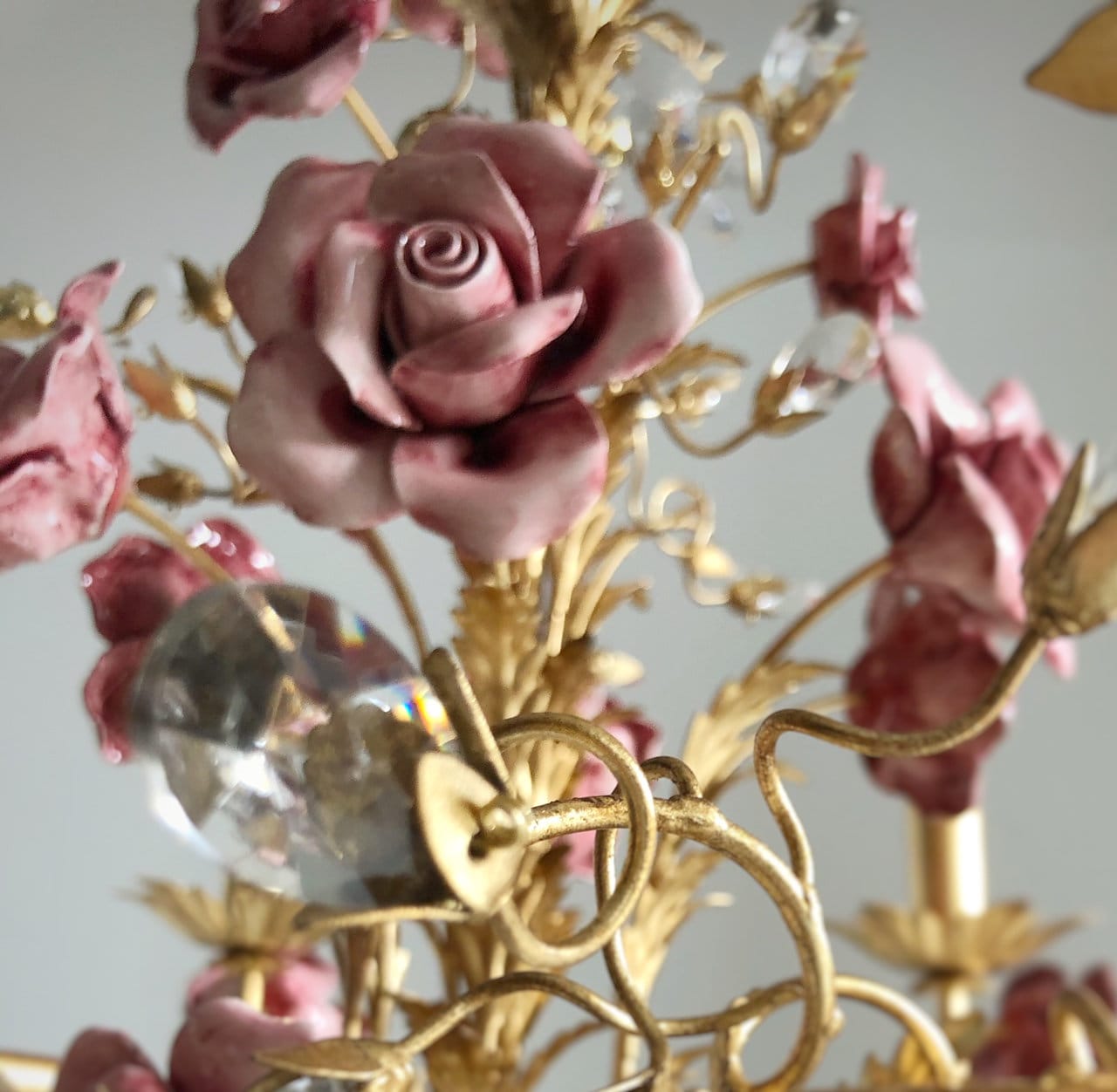 Italian Hand Forged Wrought Iron 6 Lights Gold Leaf Chandelier