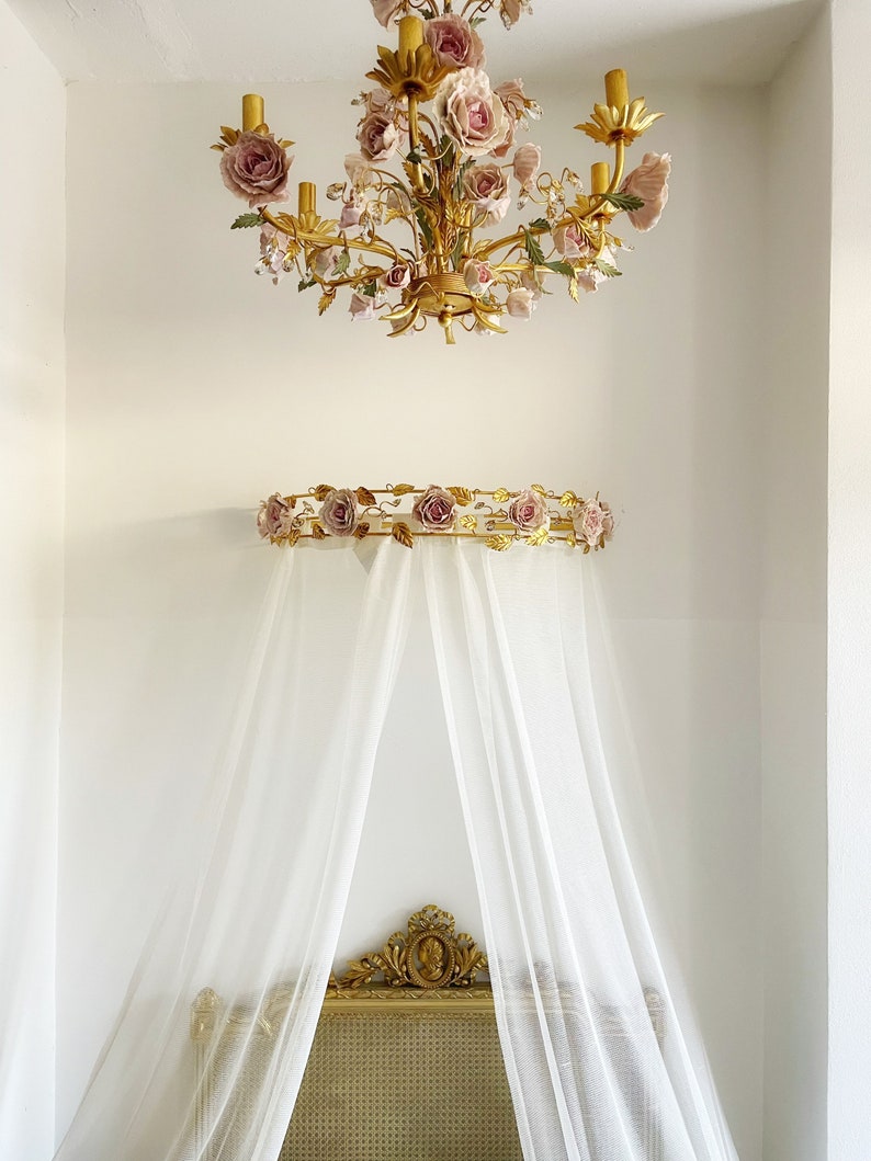 Luxury Gold Leaf Wrought Iron Crib Bed Canopy Leaves Porcelain Etsy