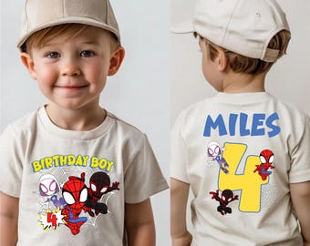 Custom Spidey Birthday Boy T-Shirt, Superhero Boy Shirt, Spiderman Party Tee, Personalized Birthday Top, Gift For Lovers