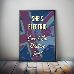 Oasis She&#39;s Electric Lyric Print: Union Jack Guitar, 90s Rock (Digital Download)
