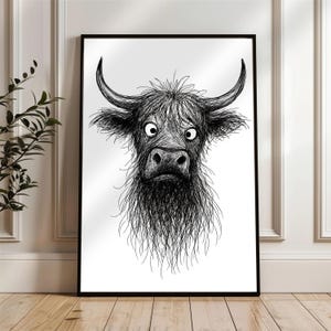 Schäbige Kuh, Wand Kunst Druck, Lustige Kuh Linie Zeichnung, Schwarz Weiss Tier Skizze, schrulliges Bauernhaus Poster, digitaler Download/physischer Druck