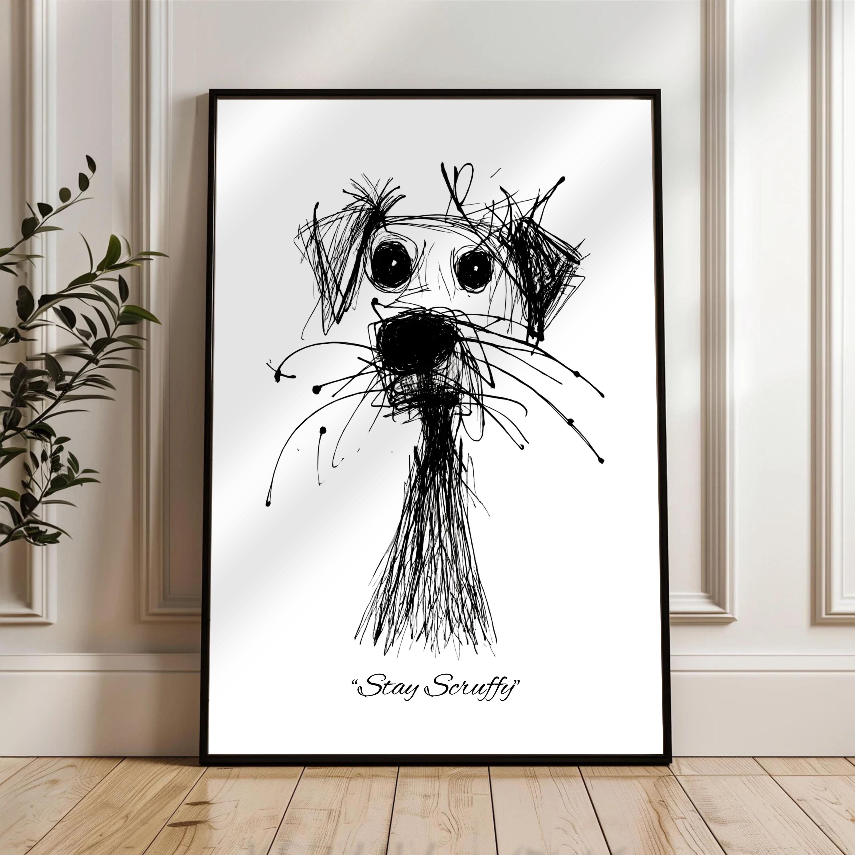 Scruffy Dog Art Print: Quirky Line Drawing, Minimalist Pet