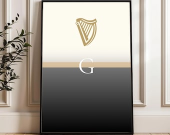 Guinness Inspired Irish Harp Art Print: Home Bar Decor, Physical Print